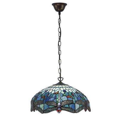 Luminosa Lighting Luminosa Dragonfly Tiffany 3 Light Medium Ceiling Pendant Bronze, Blue - image 1