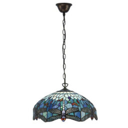 Luminosa Lighting Luminosa Dragonfly Tiffany 3 Light Medium Ceiling Pendant Bronze, Blue