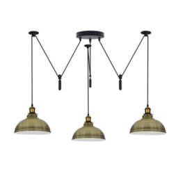 Green Brass 3 Light Pulley Pendant Light Adjustable 2M Dome Lampshade E27 Base 110-240V Ceiling Fixture For Bedroom - thumbnail 1