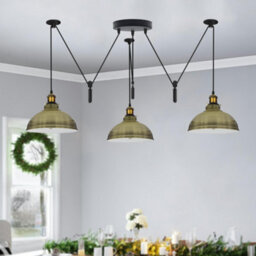 Green Brass 3 Light Pulley Pendant Light Adjustable 2M Dome Lampshade E27 Base 110-240V Ceiling Fixture For Bedroom - thumbnail 2