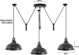 Green Brass 3 Light Pulley Pendant Light Adjustable 2M Dome Lampshade E27 Base 110-240V Ceiling Fixture For Bedroom - thumbnail 3