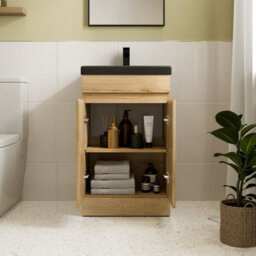 Affine 500mm Bathroom Vanity Unit Black Basin Furniture Floorstanding Soft Close Oak - thumbnail 2