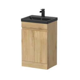 Affine 500mm Bathroom Vanity Unit Black Basin Furniture Floorstanding Soft Close Oak - thumbnail 3