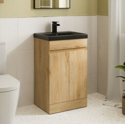 Aveli 500mm Bathroom Vanity Unit Black Basin Furniture Floorstanding Soft Close Oak
