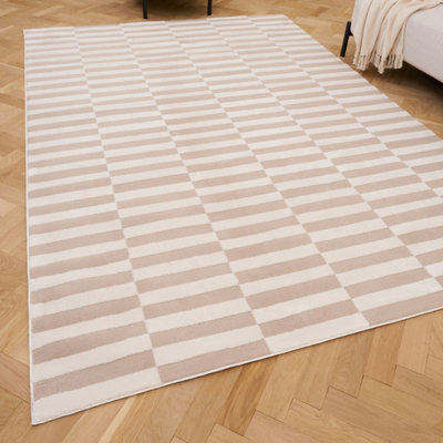 The Rugs Loft Beige And Ivory Striped Living Room Area Rug And Runners Soft Pile - image 1