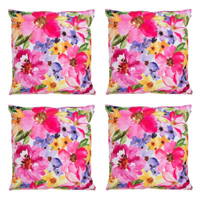 icon Indoor And Outdoor Waterproof Filled Cushion Set Of 4 Pink Watercolour Floral - image 1