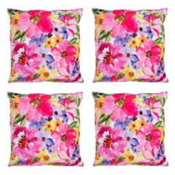 icon Indoor And Outdoor Waterproof Filled Cushion Set Of 4 Pink Watercolour Floral - thumbnail 1