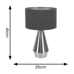 Valuelights Jax Chrome Dimmable Touch Table Lamp With Charcoal With Chrome Inner Lamp Shade - thumbnail 4