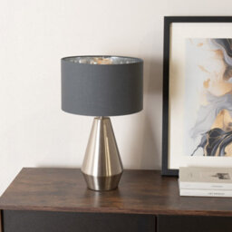 Valuelights Jax Chrome Dimmable Touch Table Lamp With Charcoal With Chrome Inner Lamp Shade - thumbnail 3