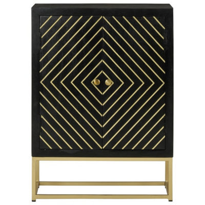 Berkfield Classic Sideboard With 2 Doors Black&gold 55X30X75 Cm Solid Wood Mango - image 1