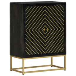 Berkfield Classic Sideboard With 2 Doors Black&gold 55X30X75 Cm Solid Wood Mango - thumbnail 2