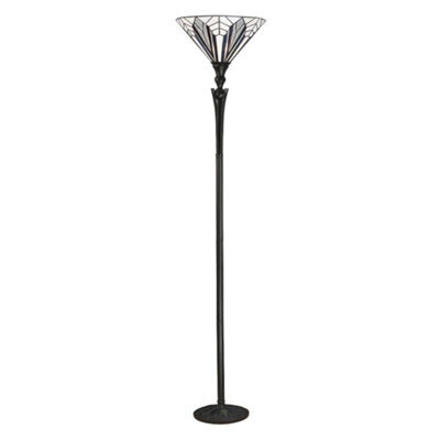 Luminosa Lighting Luminosa Astoria 1 Light Floor Lamp Uplighter Black, Tiffany Style Glass, E27 - image 1