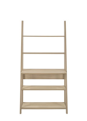 Timber Art Design Riva Ladder Bookcase With 5 Tier Shelves & Overhanging Desk Shelf In Oak Effect - image 1
