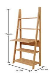 Timber Art Design Riva Ladder Bookcase With 5 Tier Shelves & Overhanging Desk Shelf In Oak Effect - thumbnail 3
