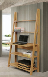 Timber Art Design Riva Ladder Bookcase With 5 Tier Shelves & Overhanging Desk Shelf In Oak Effect - thumbnail 4