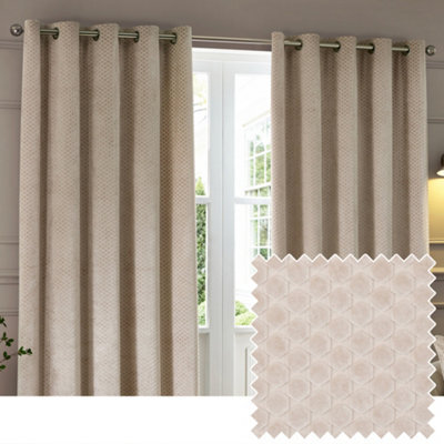 Paoletti Neptune Fully Lined Velvet Eyelet Curtain Pair, Champagne, (W) 168 X (D) 183Cm - image 1