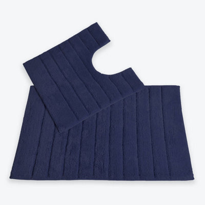 Allure Bath Fashions Ribbed Two Piece Bath Mat & Toilet Mat Set - Navy - image 1