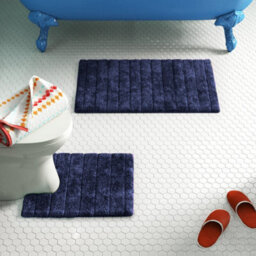 Allure Bath Fashions Ribbed Two Piece Bath Mat & Toilet Mat Set - Navy - thumbnail 2