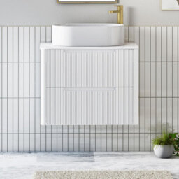 Royal Bathrooms Avenza 800mm Matt White Wall Hung Bathroom Countertop Vanity Unit 2 Drawer With Peak Basin - thumbnail 1