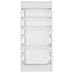Wyld And Coco Kids Shelf With 4 Plastic Drawers, Matt White, Compact 42 X 30 X 89 Cm - thumbnail 1