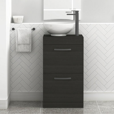 Royal Bathrooms 500mm Floor Standing Vanity Unit 2 Drawer Hale Black & Countertop Basin - Breeze With Matt Black Handle - image 1