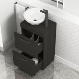 Royal Bathrooms 500mm Floor Standing Vanity Unit 2 Drawer Hale Black & Countertop Basin - Breeze With Matt Black Handle - thumbnail 3