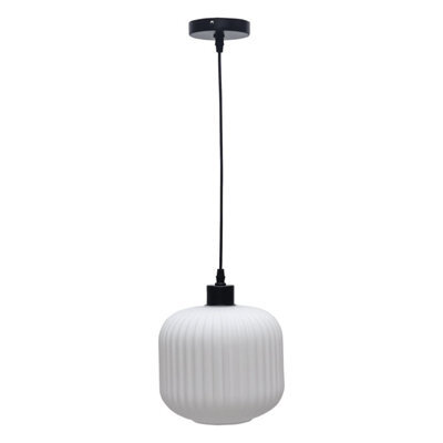 First Choice Lighting Bento - White Ribbed Glass With Black Pendant Fitting - image 1