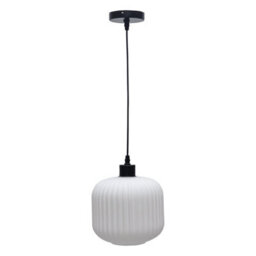 First Choice Lighting Bento - White Ribbed Glass With Black Pendant Fitting - thumbnail 1