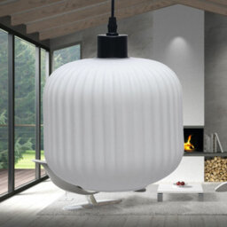 First Choice Lighting Bento - White Ribbed Glass With Black Pendant Fitting - thumbnail 4