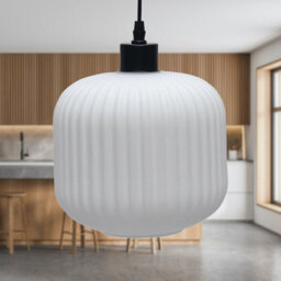 First Choice Lighting Bento - White Ribbed Glass With Black Pendant Fitting - thumbnail 3