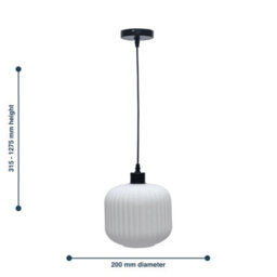 First Choice Lighting Bento - White Ribbed Glass With Black Pendant Fitting - thumbnail 8