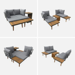 Sweeek - 4-Seater Modular Aluminium And Acacia Garden Lounge Set Anthracite 140X68X65 Cm - Sao Paulo - thumbnail 4