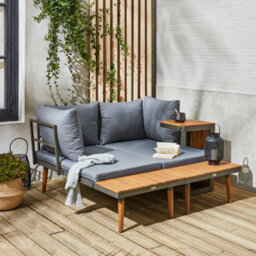 Sweeek - 4-Seater Modular Aluminium And Acacia Garden Lounge Set Anthracite 140X68X65 Cm - Sao Paulo - thumbnail 9