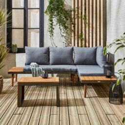 Sweeek - 4-Seater Modular Aluminium And Acacia Garden Lounge Set Anthracite 140X68X65 Cm - Sao Paulo - thumbnail 8