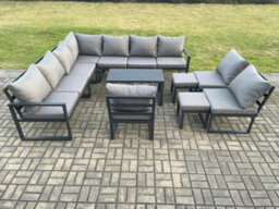 Fimous Aluminium Outdoor Garden Furniture Set Patio Lounge Sofa With Oblong Coffee Table 2 Small Footstools - thumbnail 2
