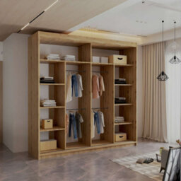 M N Furniture Ltd Wardrobe With Led Light - Modern Sliding Wardrobe - 2 Or 3 Door Bedroom Cabinet With Mirror (Oak/oak, 203Cm) - thumbnail 2