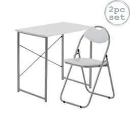 Harbour Housewares Industrial Office Desk & Chair Set - White/white - Durable Compact Wooden Computer Bedroom Study Desk & Chair
