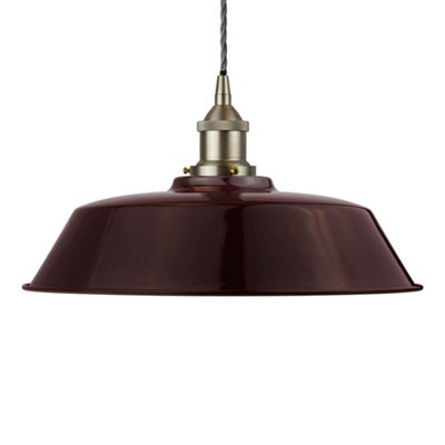 Burgundy Red Chancery Painted Dome Pendant Light With Brushed Chrome Lamp Holder And Grey Twisted Cable - Se Home - image 1