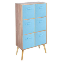 Urbn-Living Urbnliving 91Cm Height 6 Cube Oak Wooden Bookcase With Black Legs Living Room Sky Blue Shelf Storage Drawers