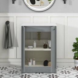 Royal Bathrooms Royal Bathroom Elmore 600mm Matt Pebble Grey Freestanding Bathroom Vanity Unit 2 Door Plain White Worktop With Lyon Basin - thumbnail 6