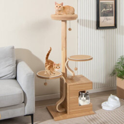 Costway Wooden Cat Tree 129Cm Tall Cat Tower Cat Climbing Gurniture W/ Cat Condo