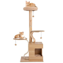Costway Wooden Cat Tree 129Cm Tall Cat Tower Cat Climbing Gurniture W/ Cat Condo - thumbnail 2