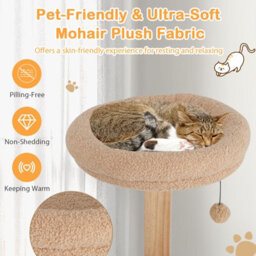Costway Wooden Cat Tree 129Cm Tall Cat Tower Cat Climbing Gurniture W/ Cat Condo - thumbnail 7