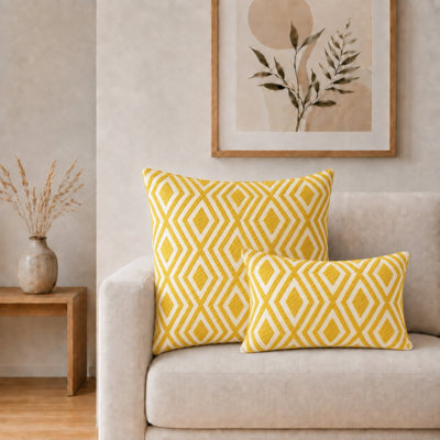 Mustard Diamonds Jumbo Cushion Cover 60X60Cm Handmade Cotton Cover - image 1