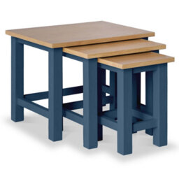 Farro Navy Blue Nest Of 3 Tables - Painted With Oak Top - Fully Assembled By Roseland Furniture - thumbnail 2