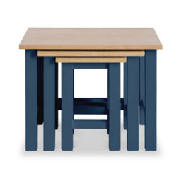 Farro Navy Blue Nest Of 3 Tables - Painted With Oak Top - Fully Assembled By Roseland Furniture - thumbnail 3