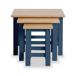 Farro Navy Blue Nest Of 3 Tables - Painted With Oak Top - Fully Assembled By Roseland Furniture - thumbnail 4