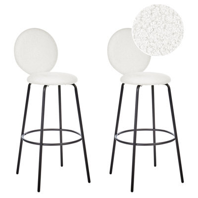 Beliani Set Of 2 Bar Chairs Emery Boucle White - image 1