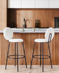 Beliani Set Of 2 Bar Chairs Emery Boucle White - thumbnail 2