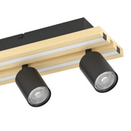 Eglo Gesteira Steel And Wood Led Warm White Modern 4-Light Spotlight, Black And Brown - thumbnail 3
